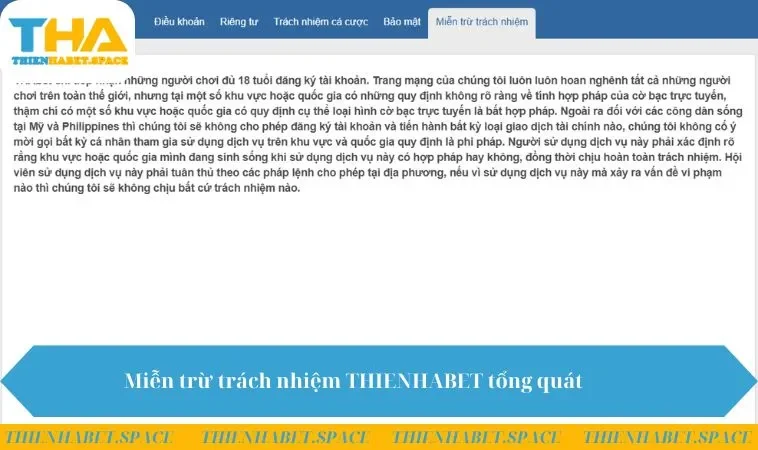 Miễn trừ trách nhiệm THIENHABET tổng quát