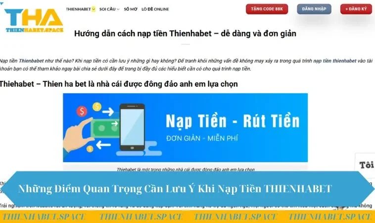 Những Điểm Quan Trọng Cần Lưu Ý Khi Nạp Tiền THIENHABET