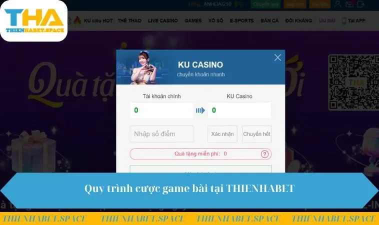 Quy trình cược game bài tại THIENHABET